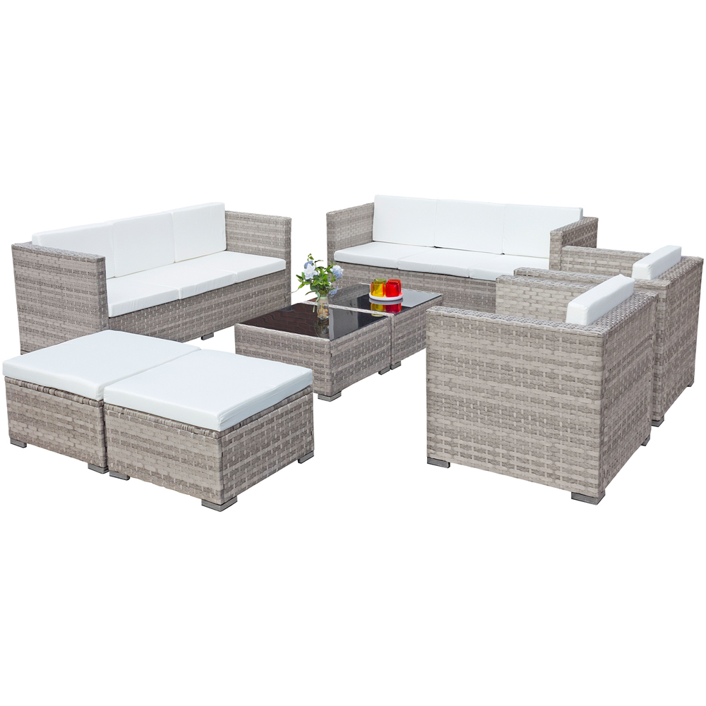 Oseasons Acorn 10 Seater Dove Grey and White Cushion Deluxe Rattan Modular Sofa Set Image 2