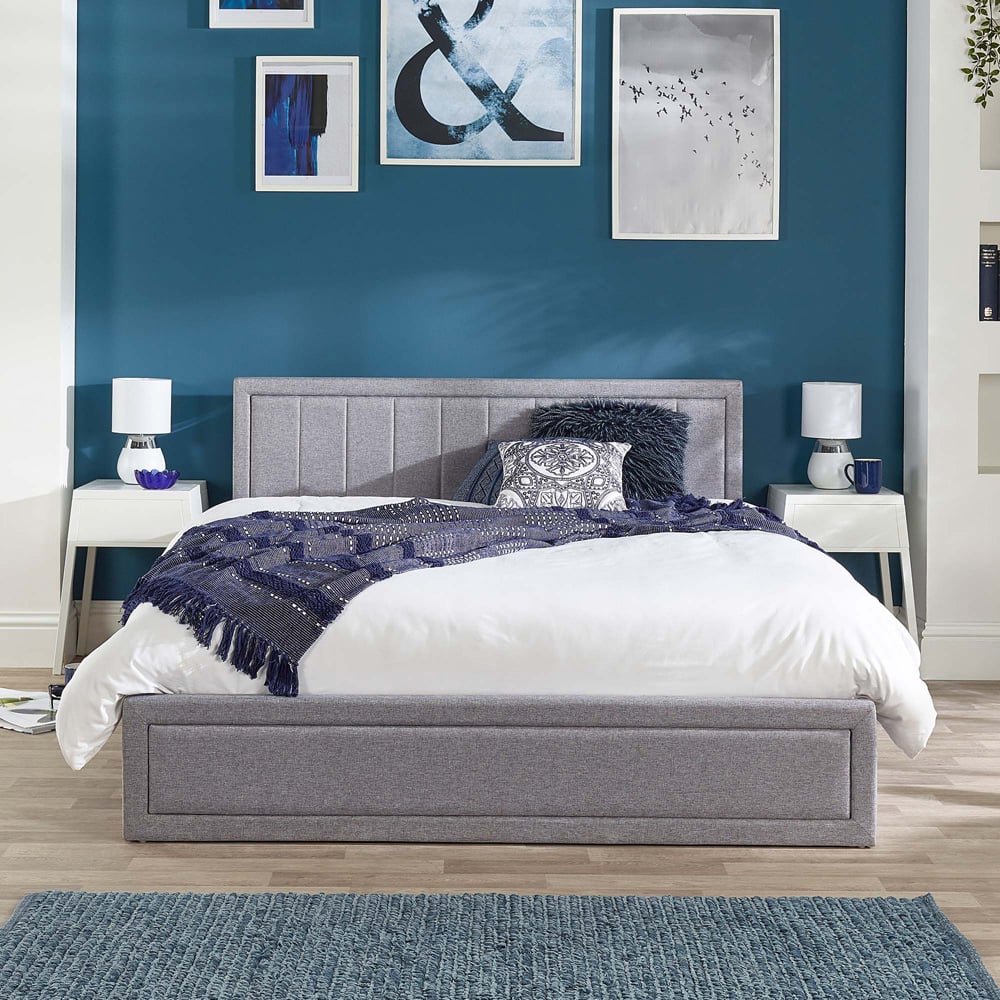 Aspire Castleton Double Grey Linen Ottoman Bed with Quilted Headboard Image 4