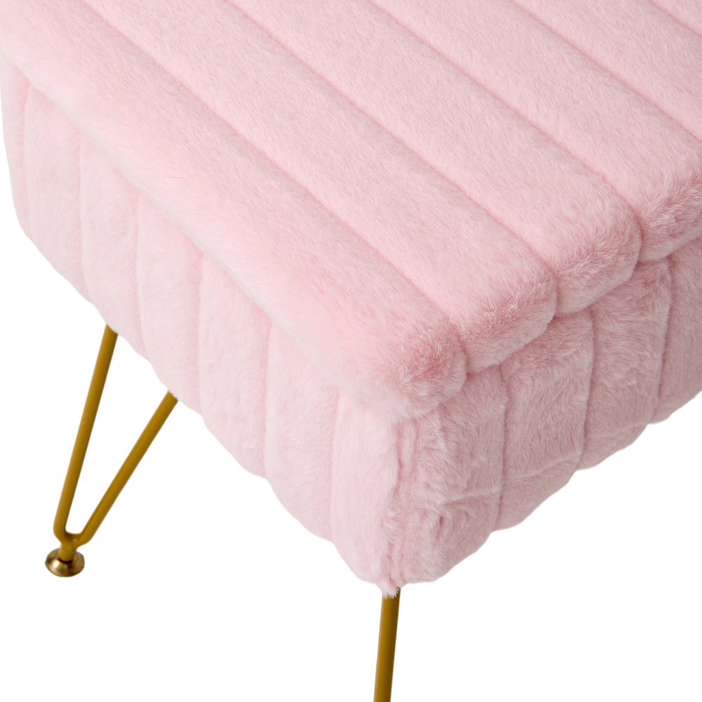 Living and Home Pink Teddy Fleece Storage Ottoman with Gold Metal Legs Image 5