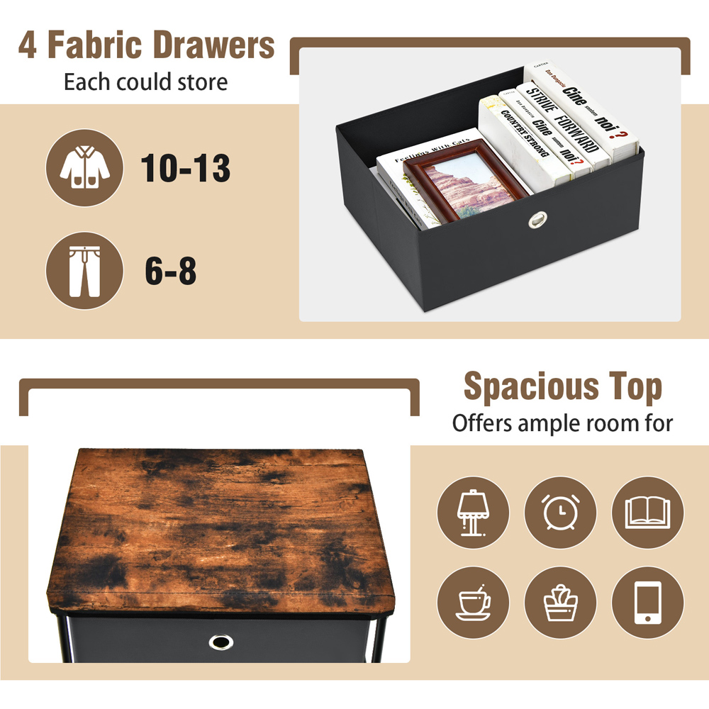 Costway 4 Drawer Black Fabric Dresser with Metal Frame Image 5