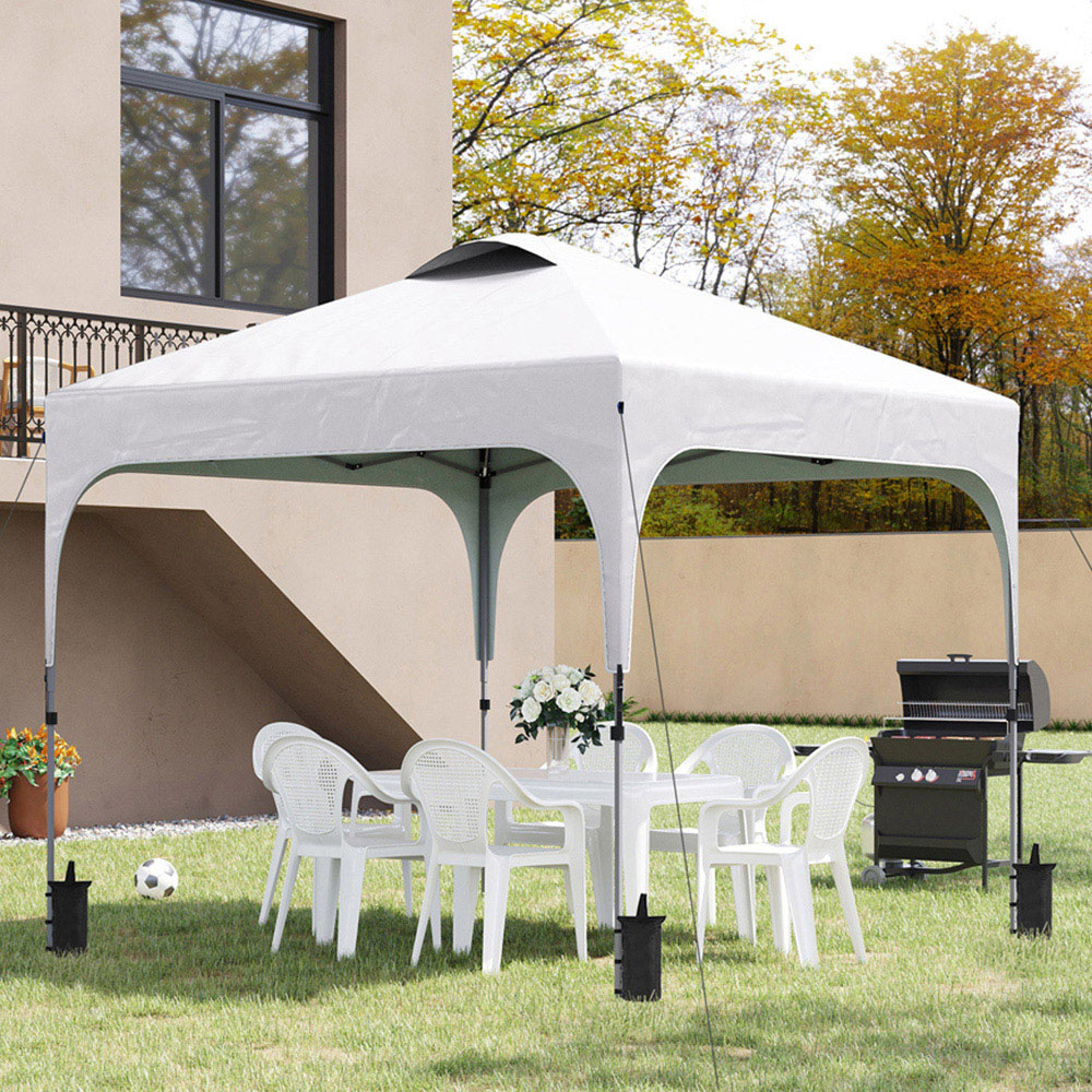 Outsunny 3 x 3m White Pop Up Gazebo with Wheeled Carry Bag and 4 Weight Bag Image 1