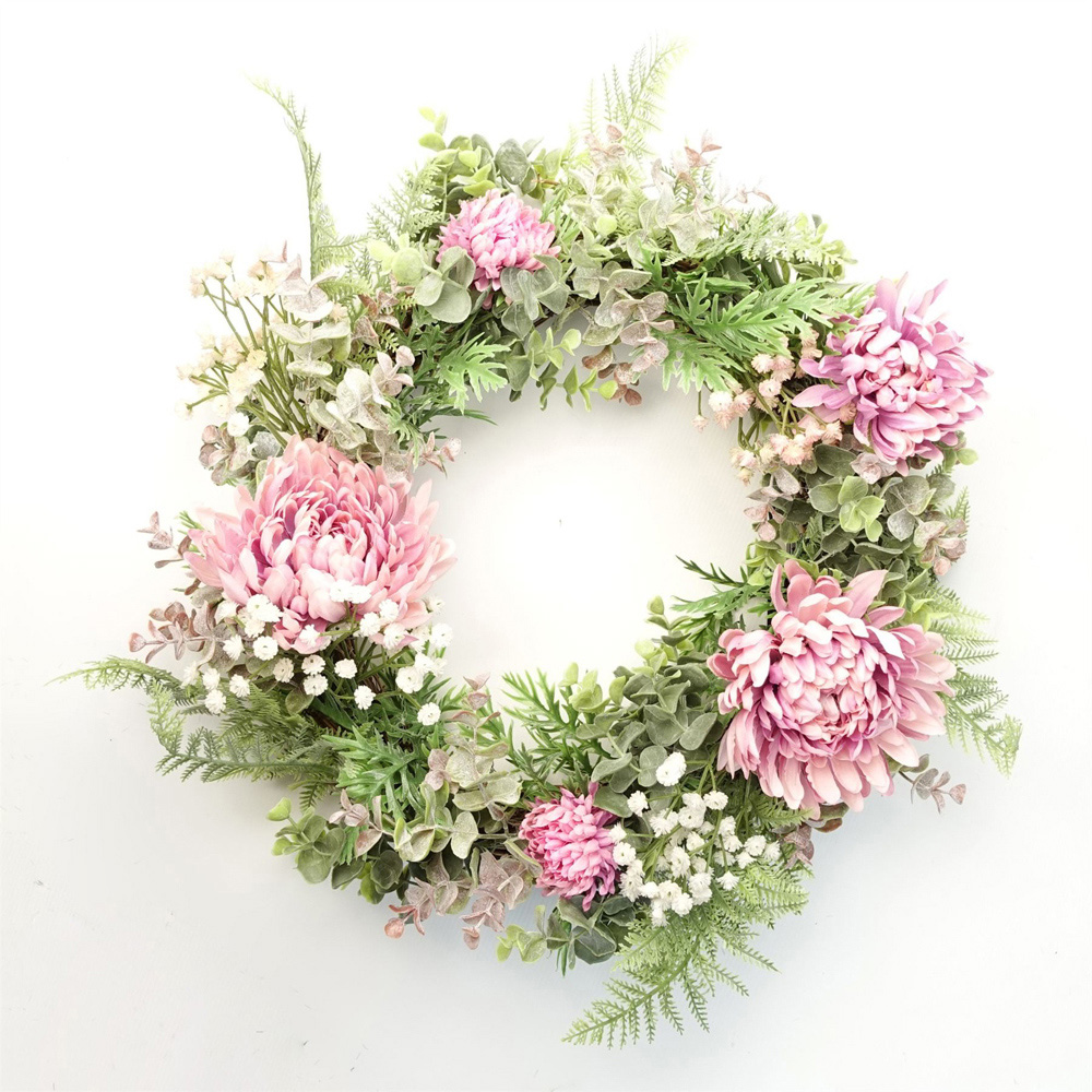 Leaf Pink Floral Artificial Wreath 45cm Image 7
