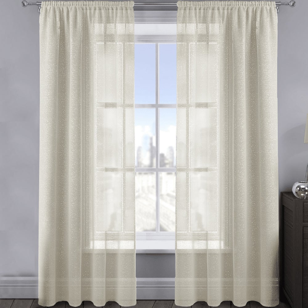 Velosso Alessandria Cream Shimmer Voile Panel Curtain 137 x 183cm Image 1