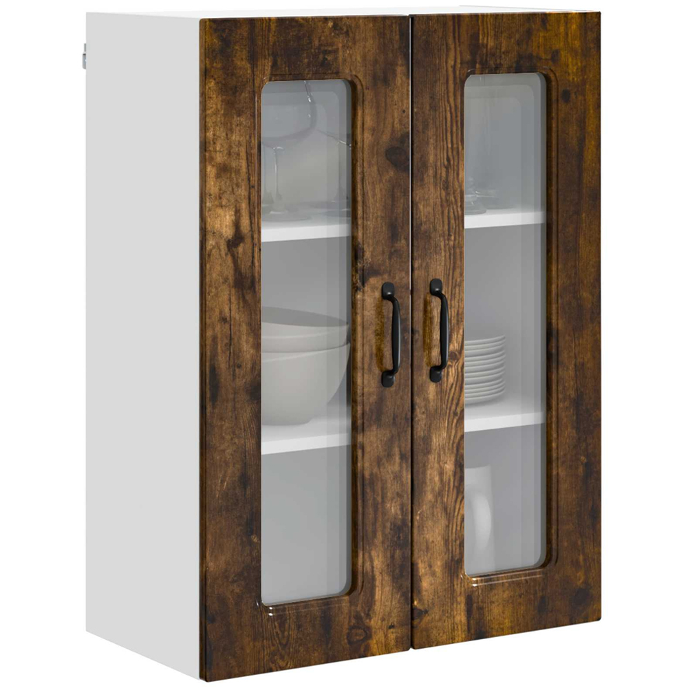 vidaXL 2 Glass Door Smoked Oak Kitchen Wall Cabinet Image 3