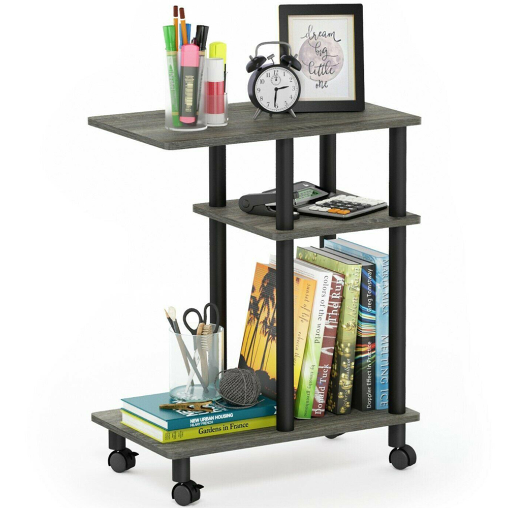 Walplus 2 Shelf French Oak Grey and Black U Shape Turn-N-Tube Side Table with Casters Image 4