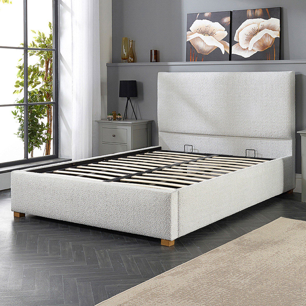Aspire Double Platinum Boucle Upholstered Garland Ottoman Bed Frame Image 2