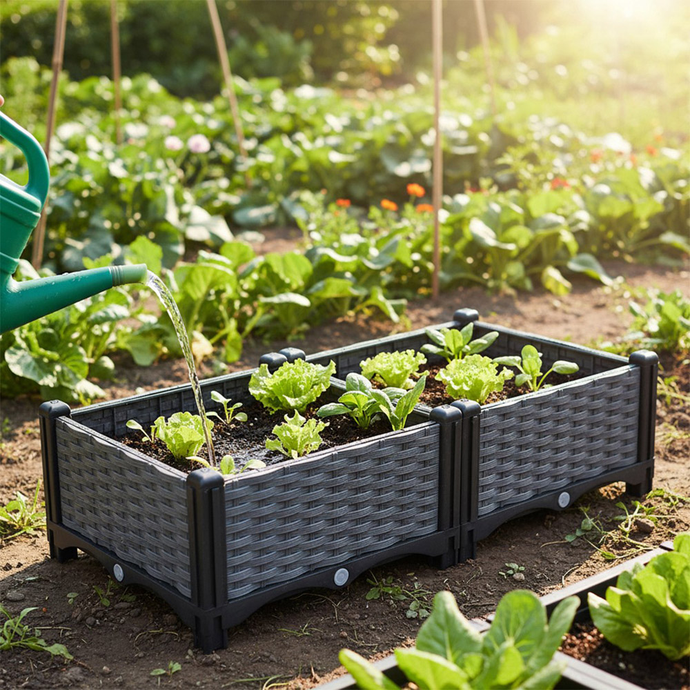 Living and Home Grey and Black Plastic Rattan Look Raised Garden Bed 22 x 80 x 40cm Image 2