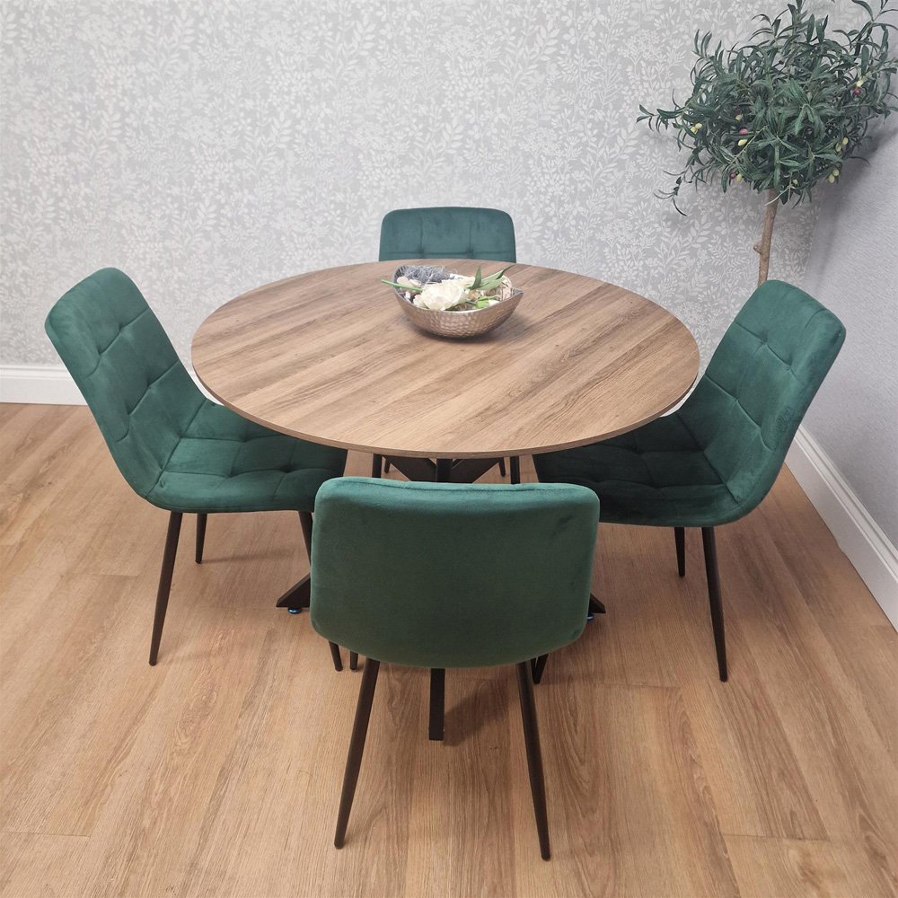 Kosy Koala 4 Seater Wood Effect Velvet Round Dining Set Green Image 8