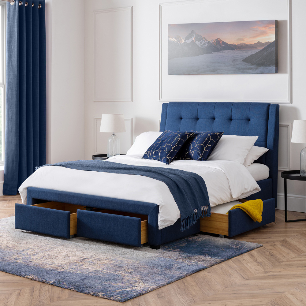 Julian Bowen Fullerton King Size Blue Linen Bed Frame with Underbed Drawers Image 8