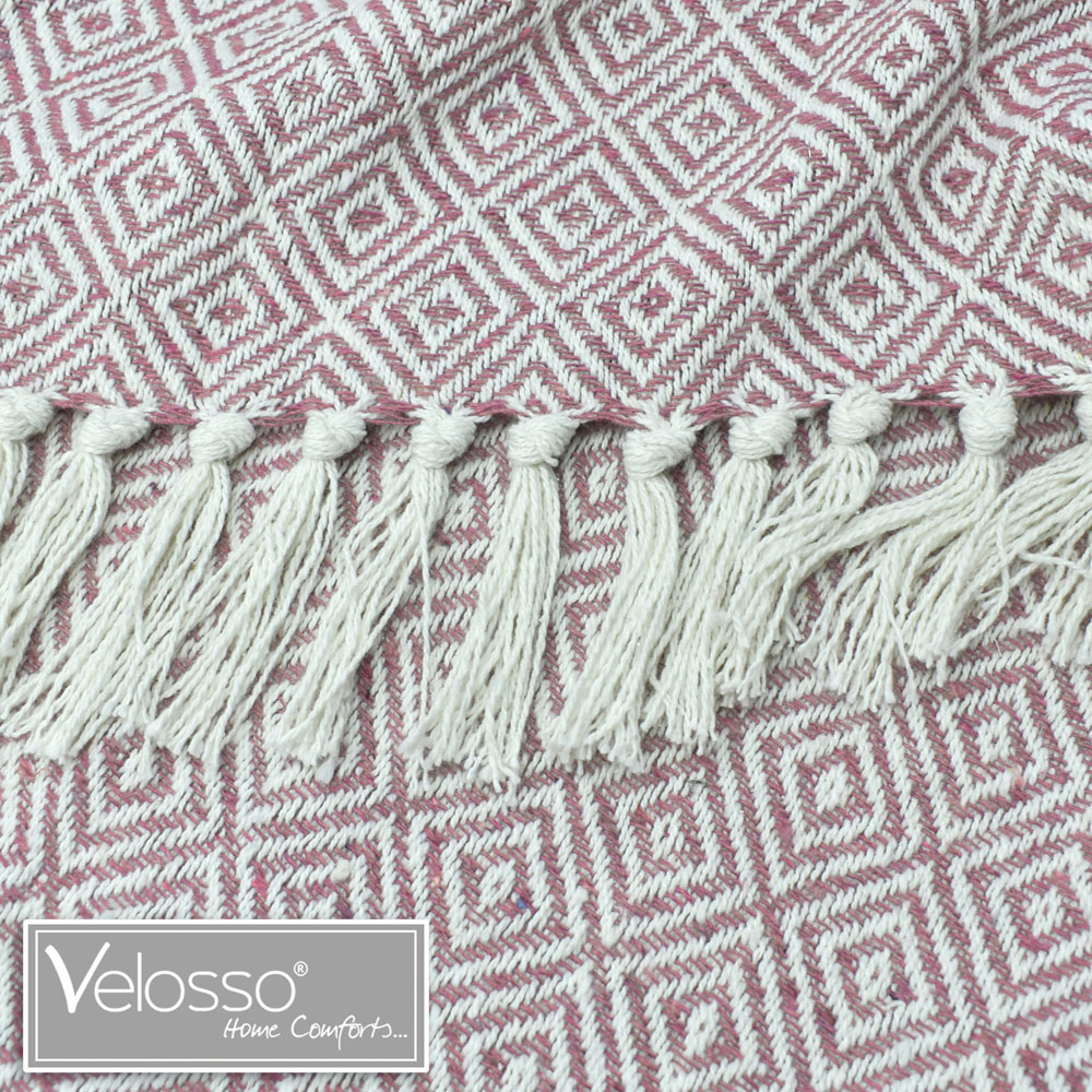 Velosso Blush Diamond Pattern Cotton Woven Tasselled Throw 127 x 152cm Image 3