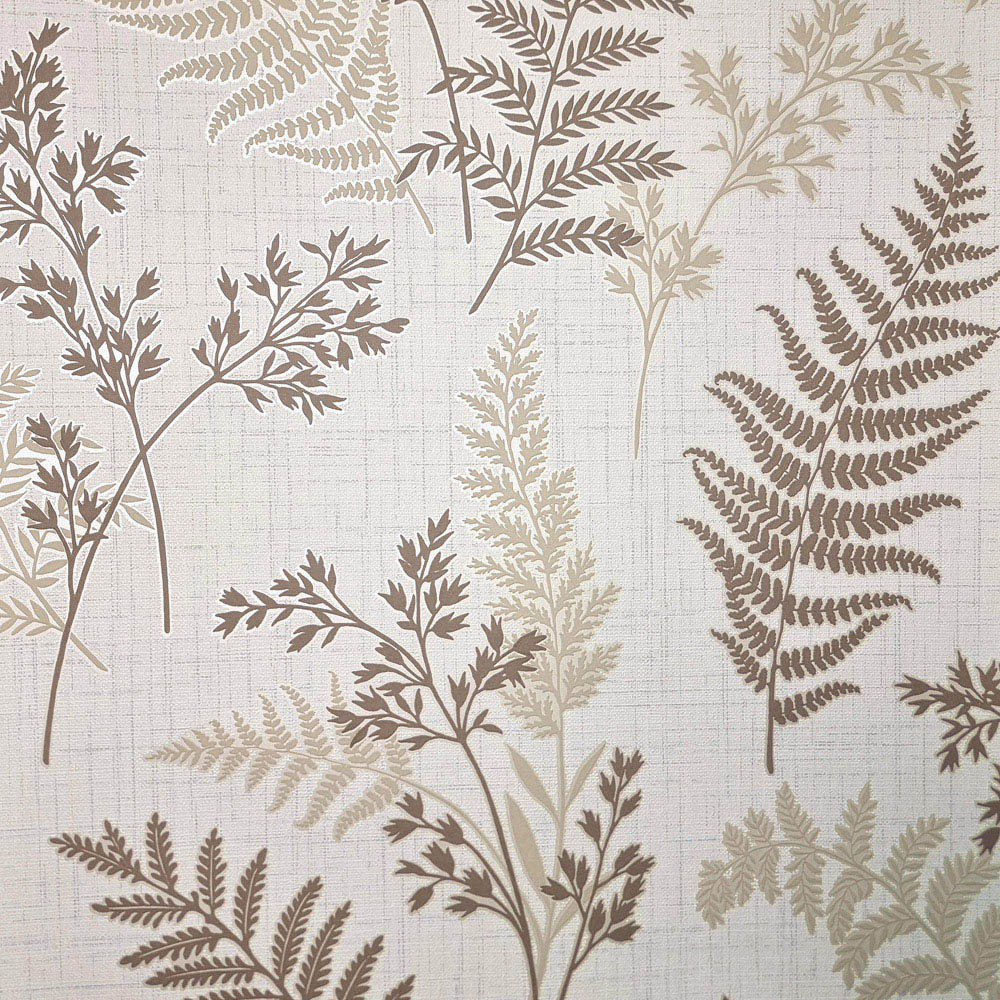 Fine Décor Fern Textured Linen Fabric Effect Mocha Wallpaper Image 1