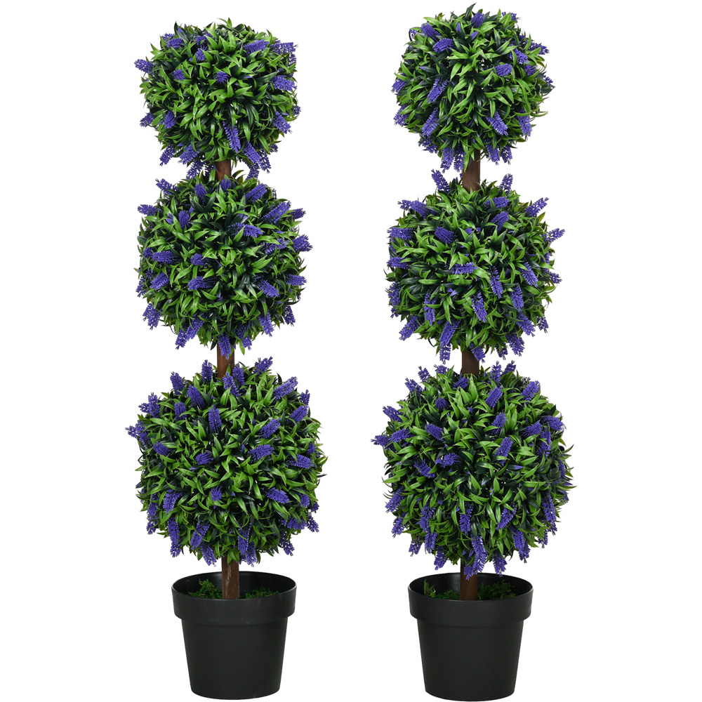 HOMCOM Lavender Flowers Ball Trees Artificial Plants 110cm 2 Pack Image 1
