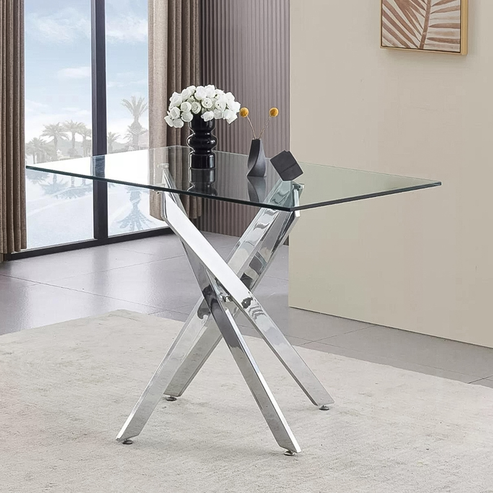 Kosy Koala 4 Seater Glass Rectangle Dining Set Blue Velvet Image 3