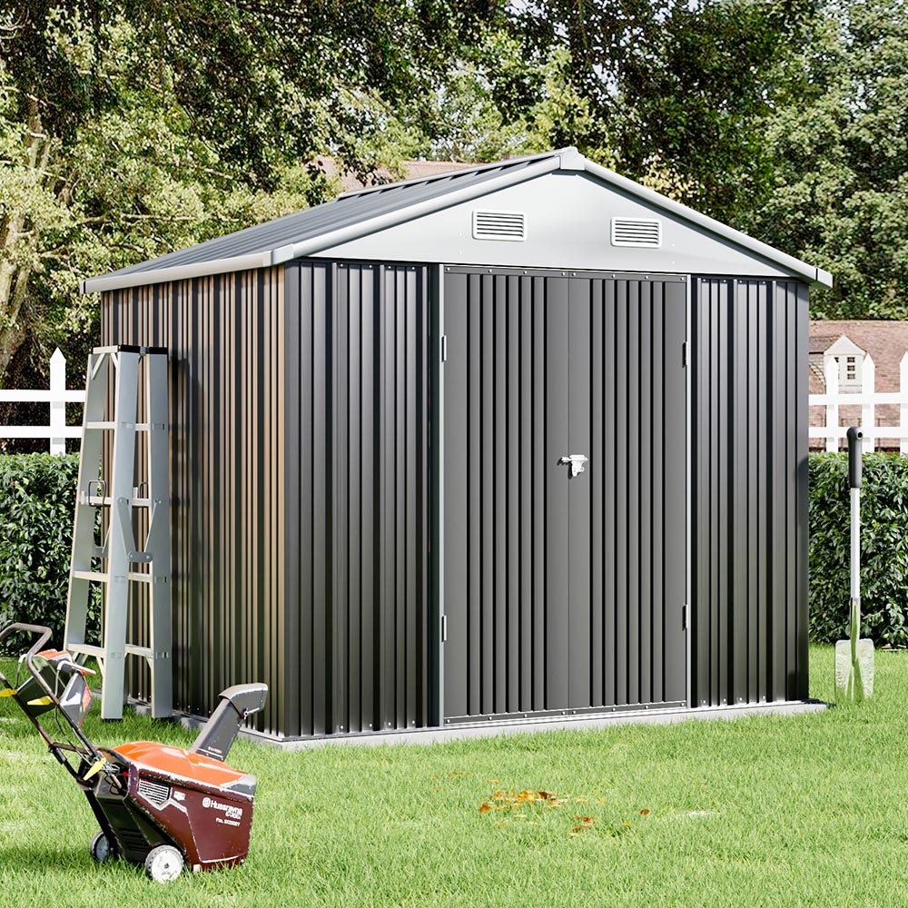 Living and Home 6 x 8ft Grey and White Metal Apex Garden Storage Shed Image 7