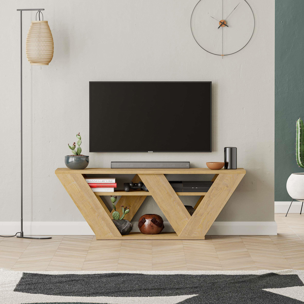Decortie Pipralla 2 Shelf Oak Modern TV Unit Image 3