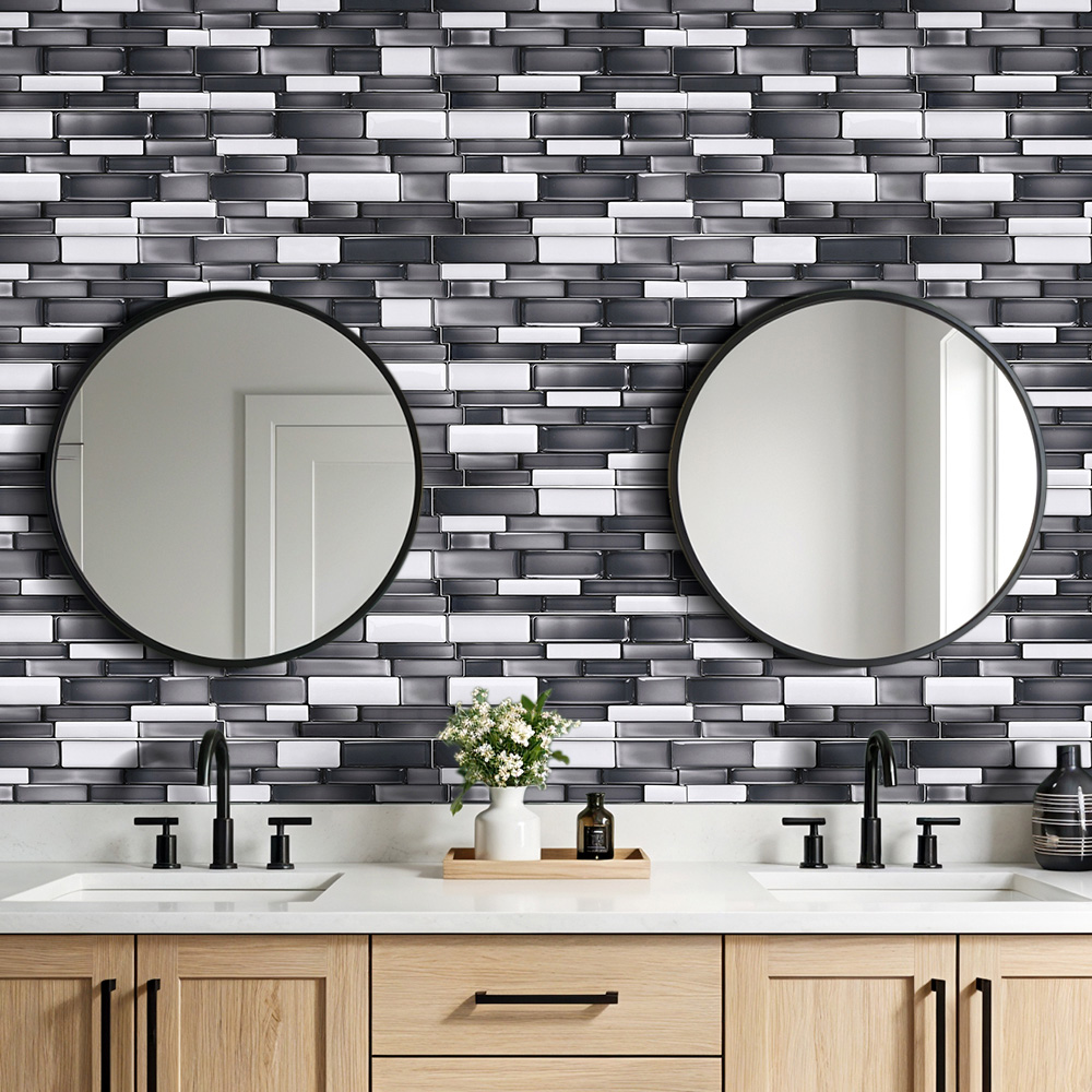 Living and Home Marble Effect Black Self-Adhesive Wall Tile Sticker 20 Pack Image 7