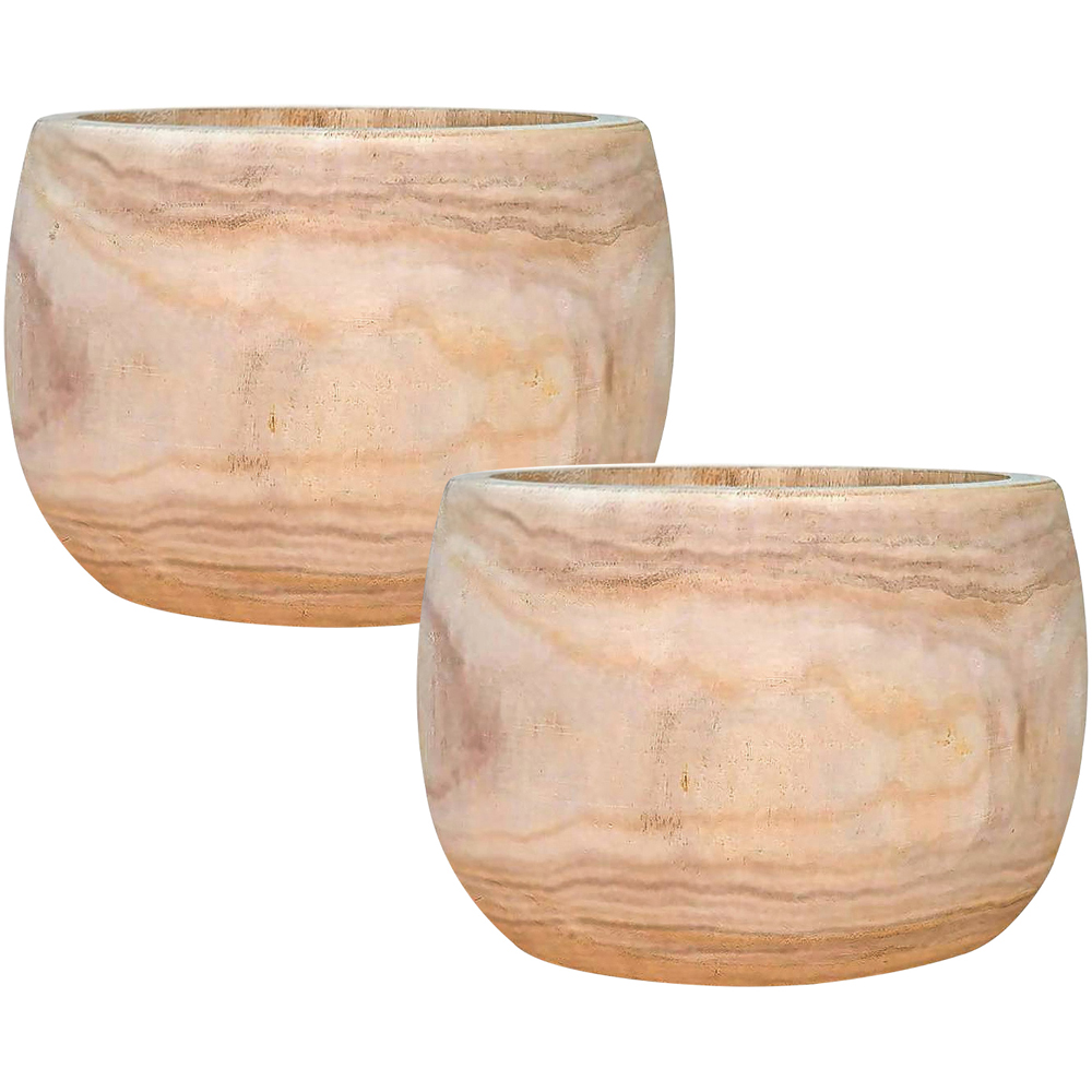 LECHUZA Hortico Eco Wooden Round Indoor Plant Pot 23 x 30cm 2 Pack Image 1