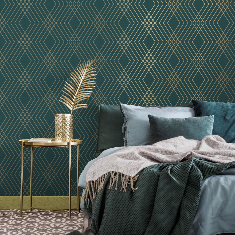Fine Decor Shard Trellis Emerald Wallpaper Image 5
