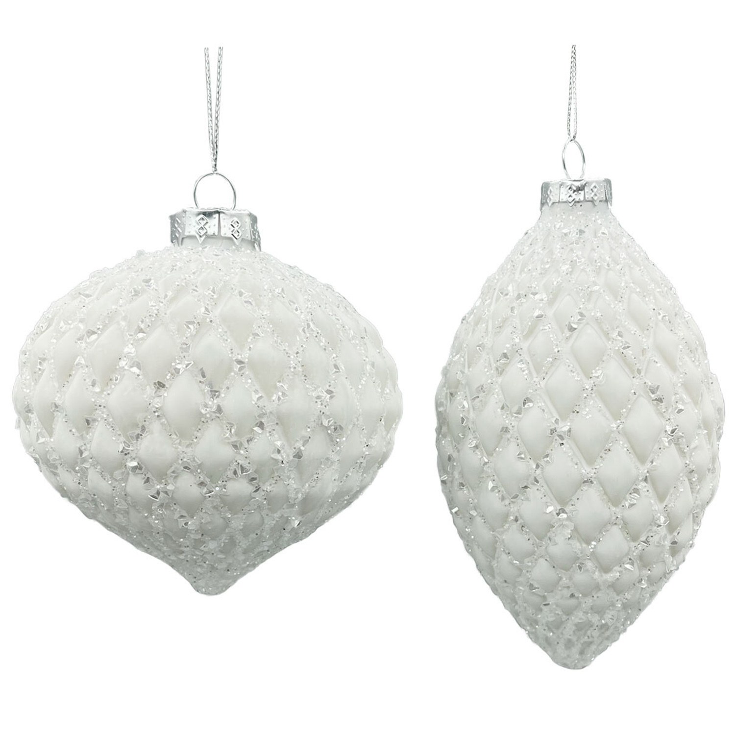 Single Midnight Fantasy White Glittered Ridged Glass Bauble in Assorted styles Image