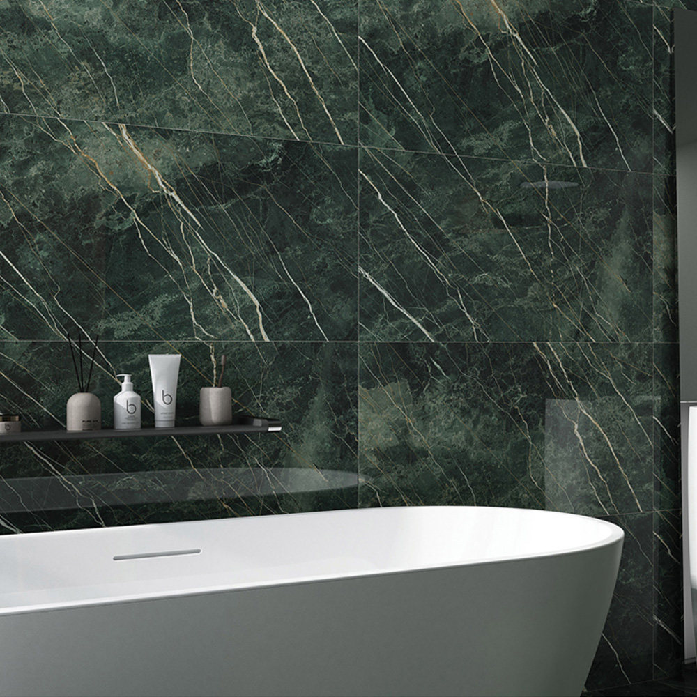 Top Ceramics Green Marble Effect High Gloss Porcelain Wall Tile 1200 x 600mm Image 1