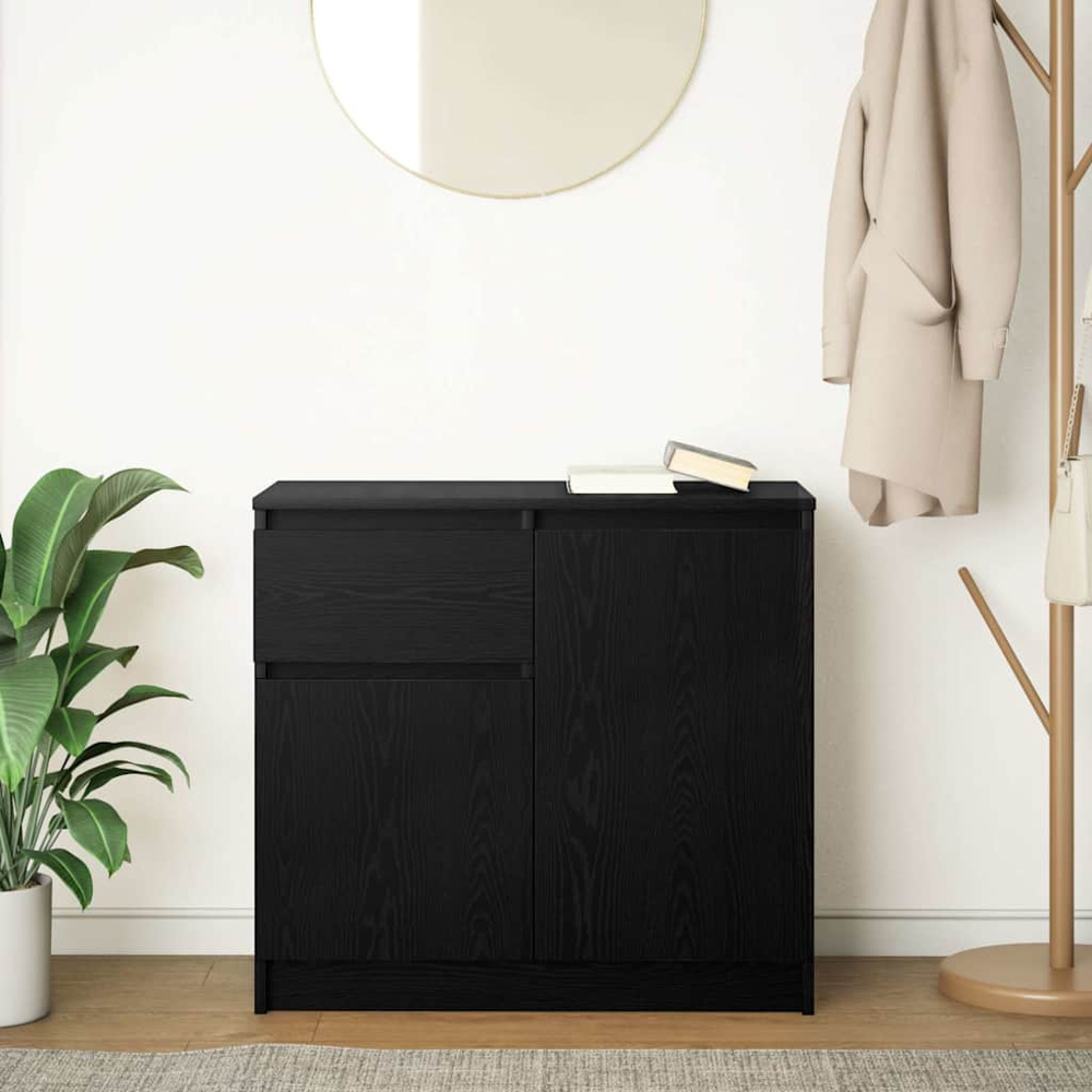 vidaXL 2 Door Single Drawer Black Oak Wooden Sideboard Image 9