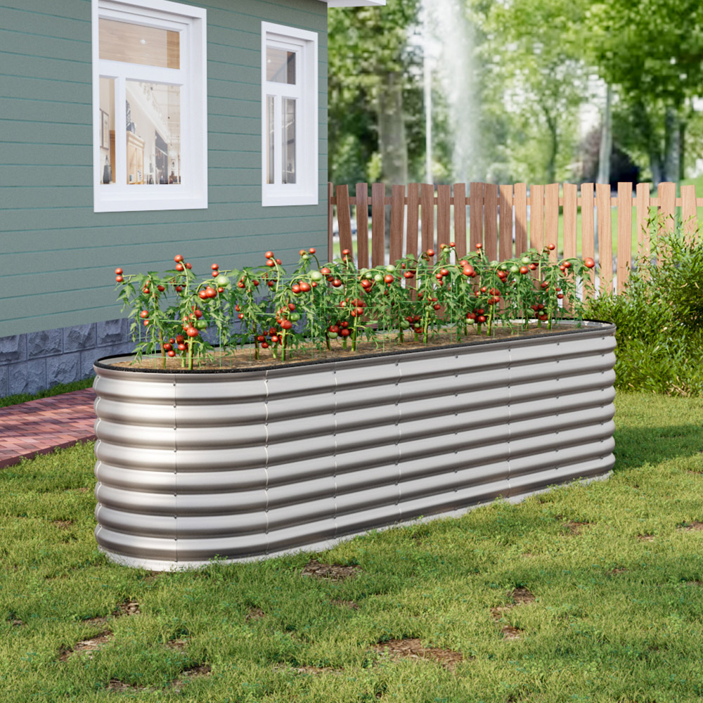 Living and Home Silver Oval Galvanised Steel Raised Garden Bed 320 x 80cm Image 7