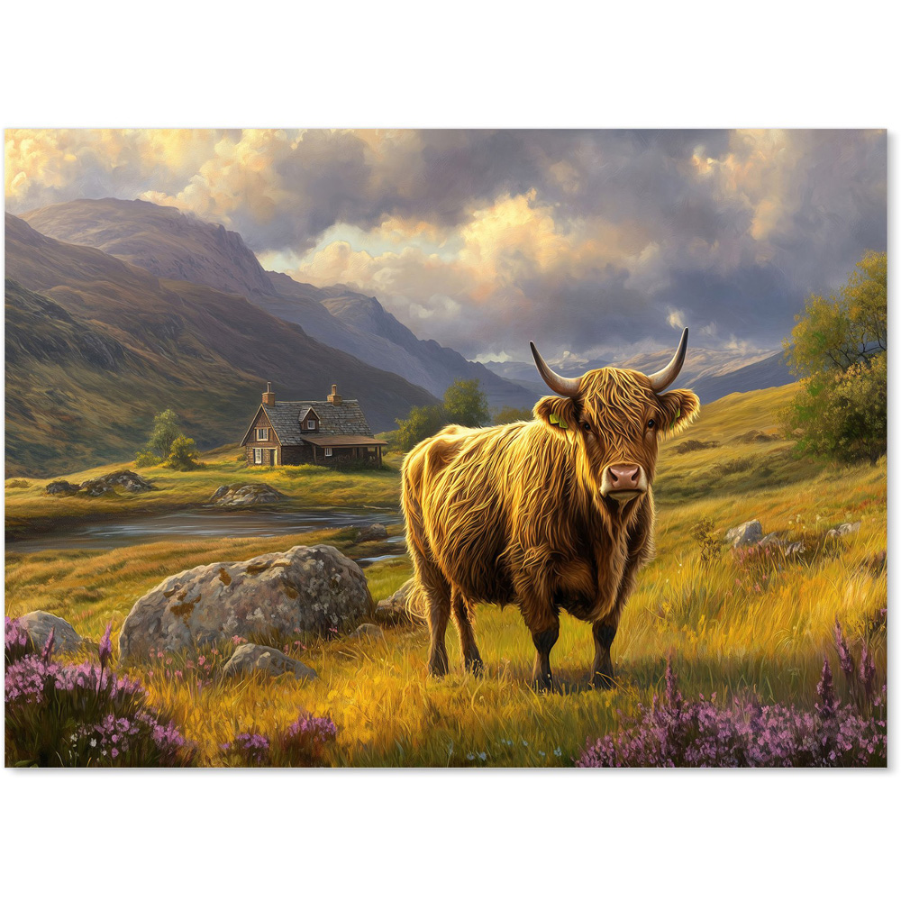 Warren Reed Designer Springtime Highland Cow Glass Kitchen Splashback 65 x 90cm Image 2