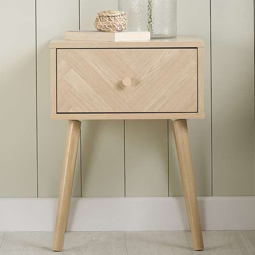 Birlea Herringford Single Drawer Oak Bedside table Image 1