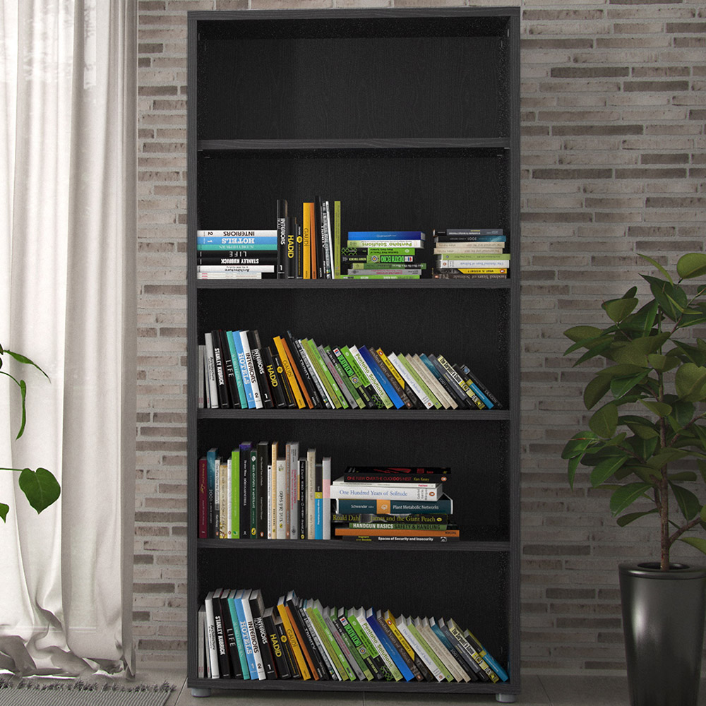 Florence 4 Shelf Black Woodgrain Bookcase Image 1