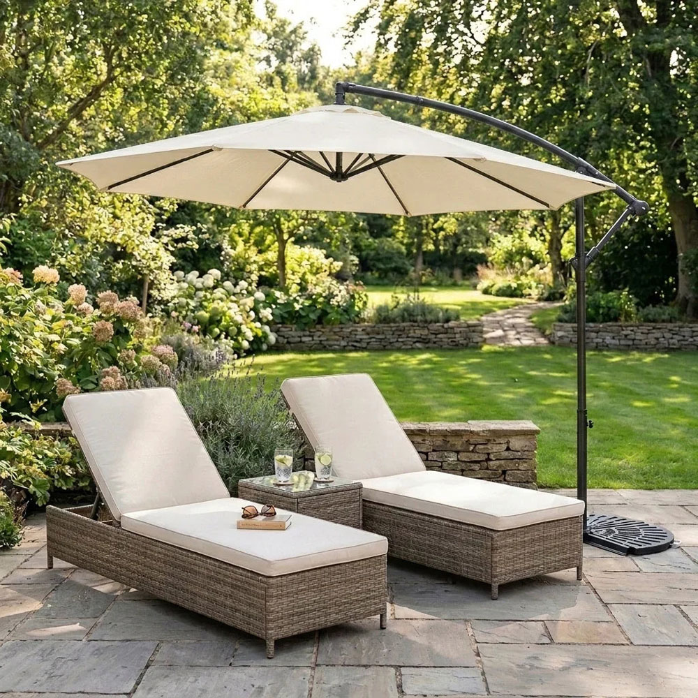MonsterShop Cream Cantilever Parasol with Half Fan Base 3m Image 2
