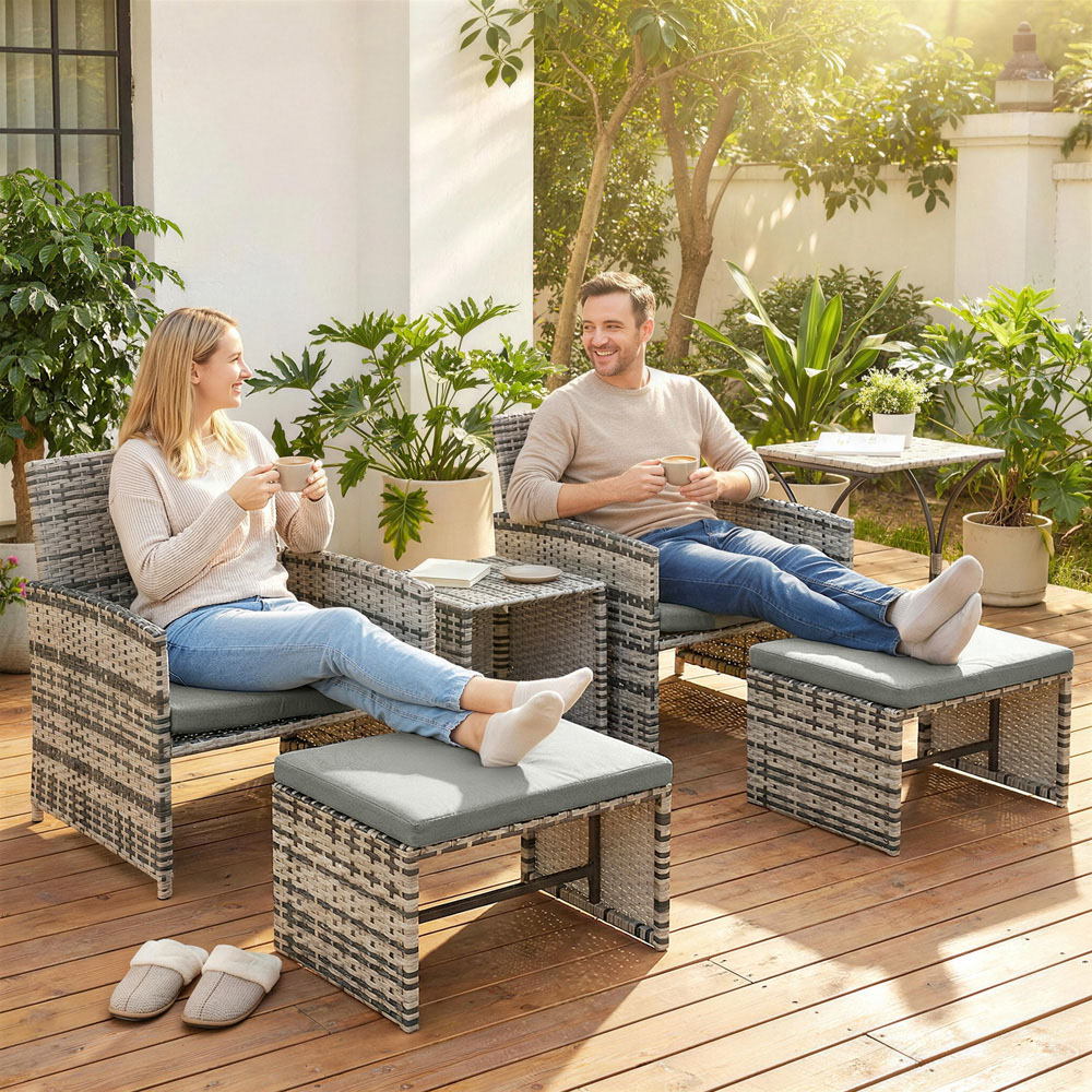 Outsunny 2 Seater Grey Rattan Garden Sofa Set Image 2