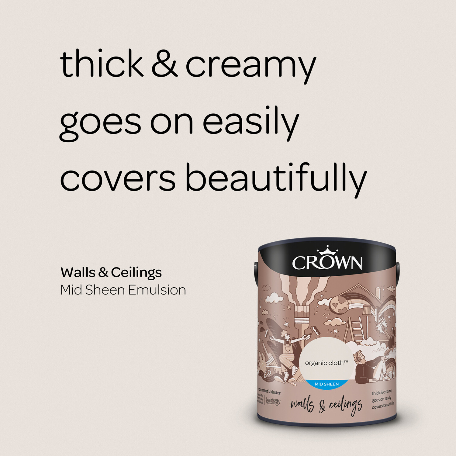 Crown Walls & Ceilings Organic Cloth Mid Sheen Emulsion Paint 5L Image 8