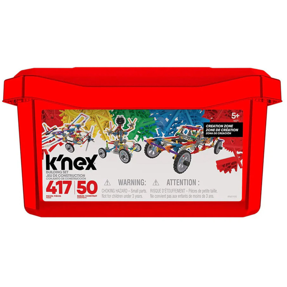 Basic Fun K'NEX Classics Creation Zone 50 Model Building Set with Red Storage Tub 417 Piece Image 1
