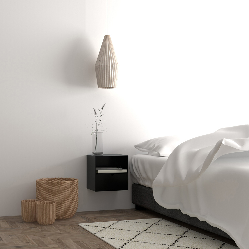 Florence Joliet Single Drawer Single Shelf Matt Black Wall Mounted Bedside Table Image 9