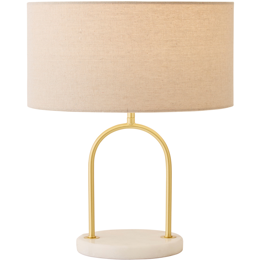 ValueLights Rachel Natural Lamp Shade Brushed Gold Arch Marble Base LED Table Lamp Image 1