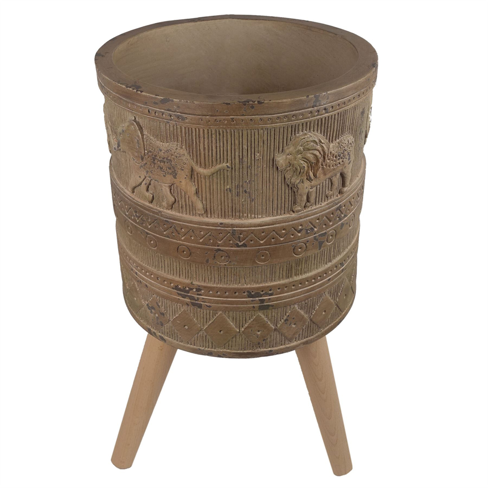 Leaf Jungle Brown Lion Elephant Embossed Composite Planter with Legs 29 x 43cm Image 7