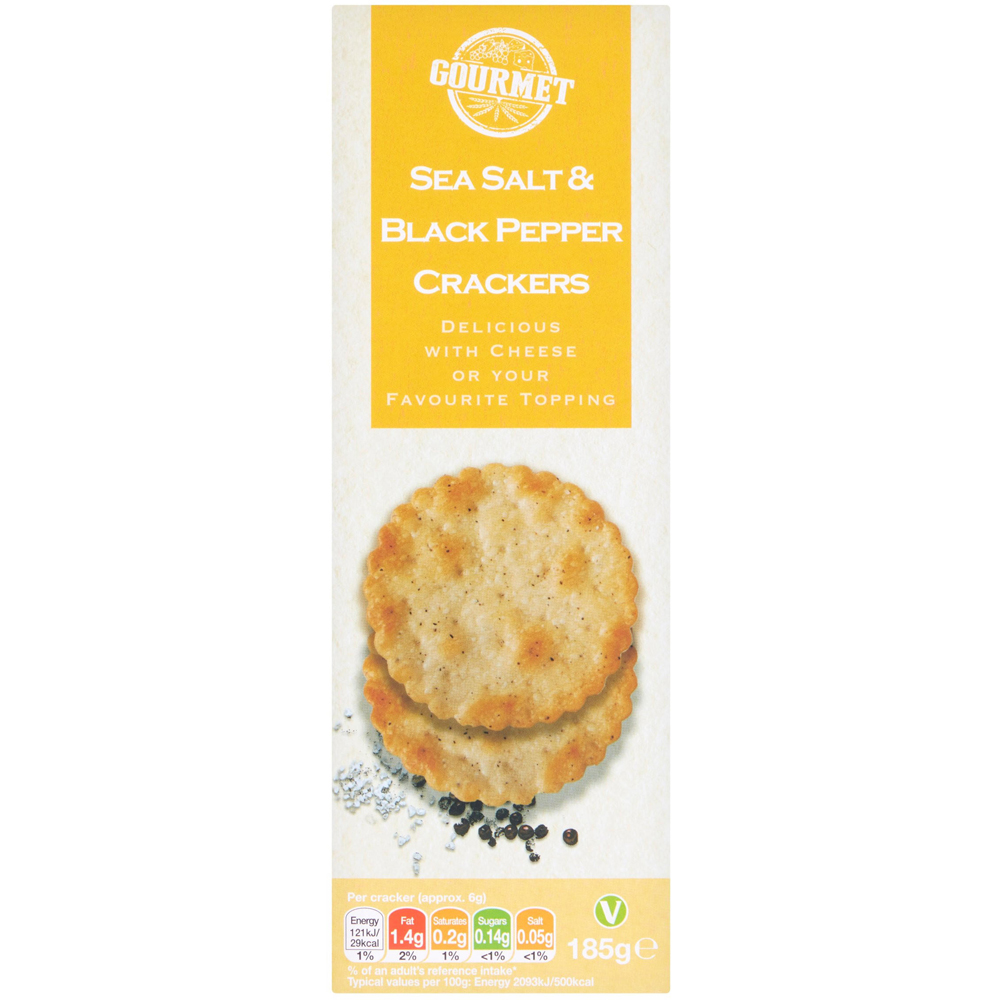 Gourmet Sea Salt and Black Pepper Crackers 185g Image