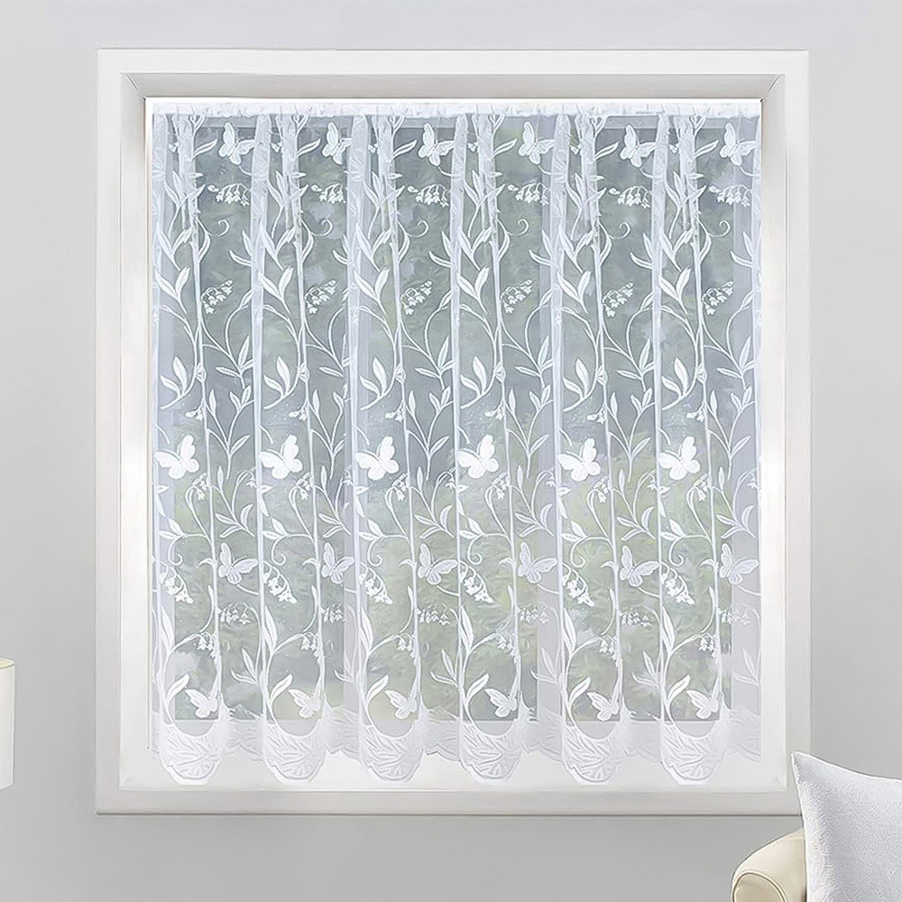 Tyrone Textiles Hawaii Trailing Leaf and Butterfly Pocket Header Net Curtain 200 x 91cm Image 1