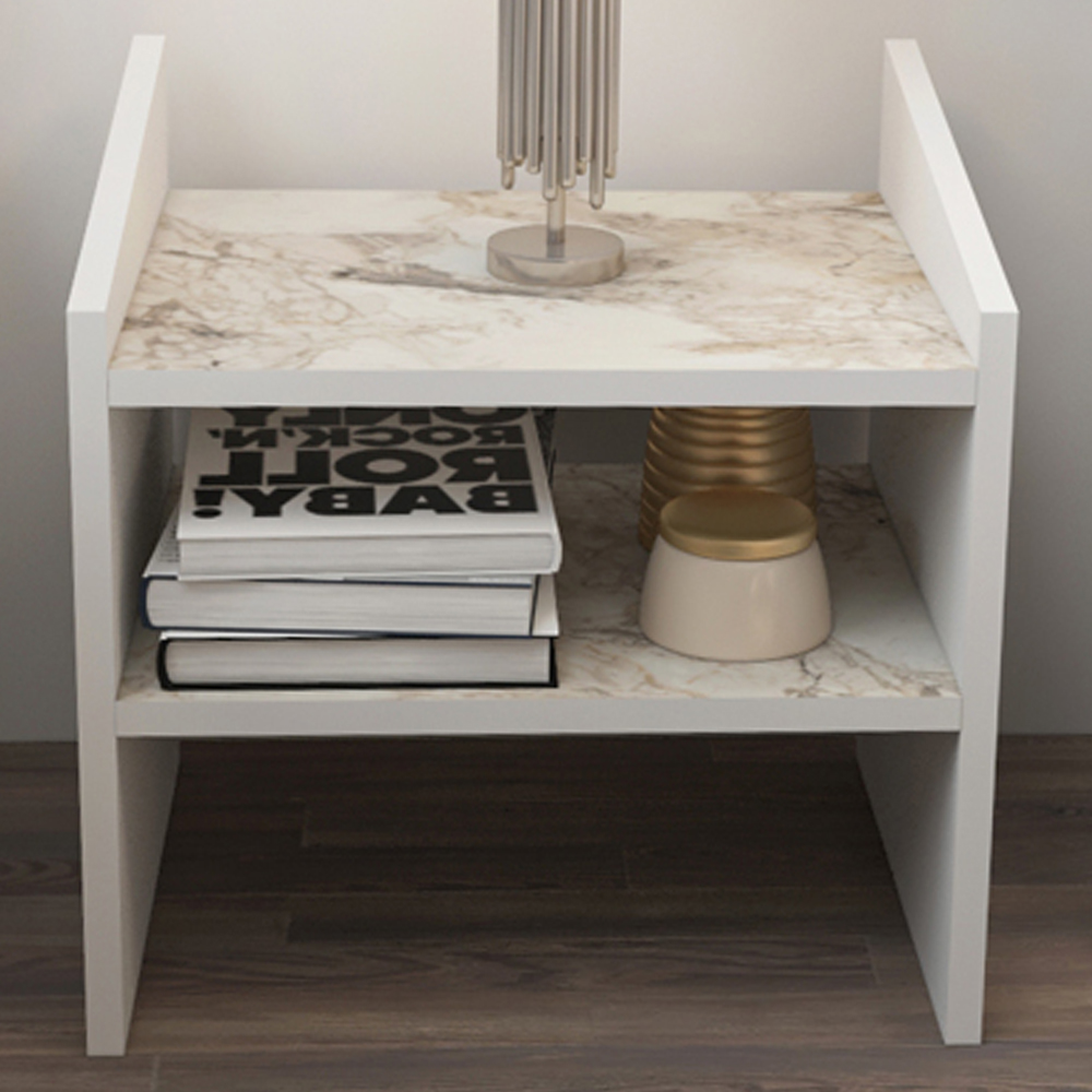 Decorotika Adin 2 Shelf White Ephesus Bedside Table Image 1