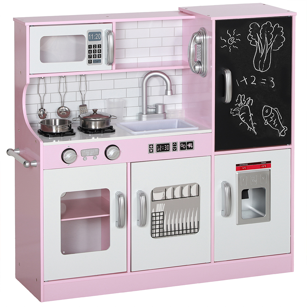 Tommy Toys Kids White Pink Kitchen Set with Toy Phone and Chalkboard Image 1