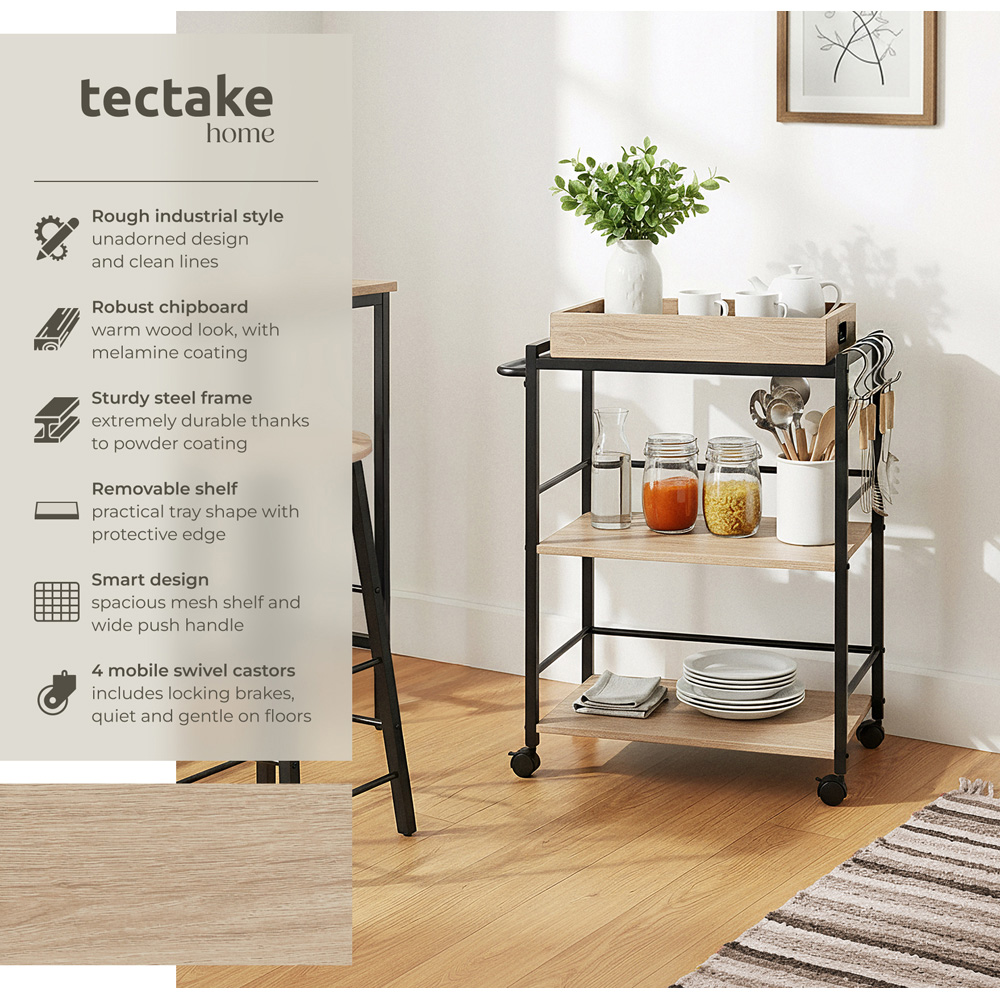 Tectake Worcester 3 Shelf Sonoma Oak Drinks Trolley Image 3