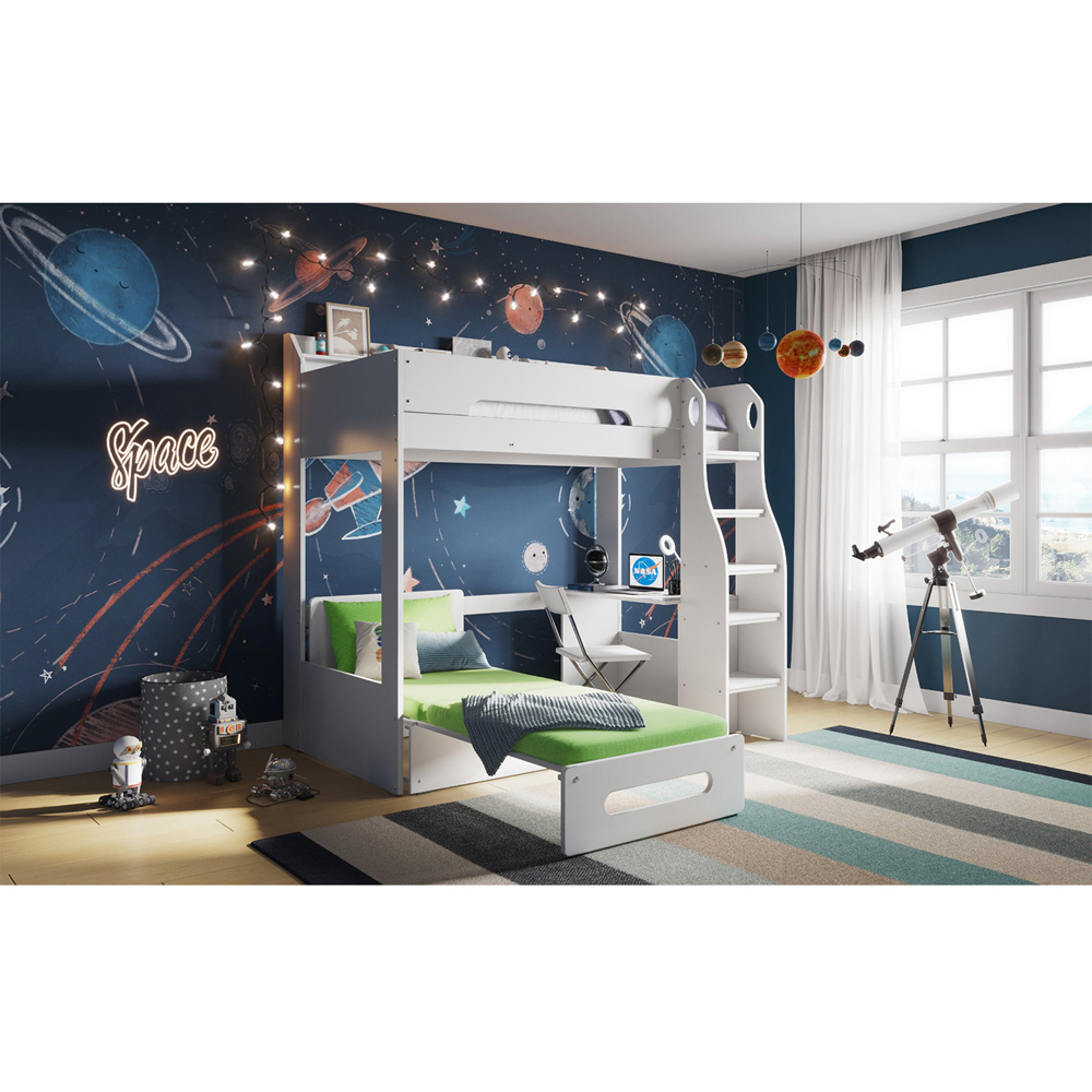 Flair Cosmic White Wooden High Sleeper with Lime Green Futon Image 4