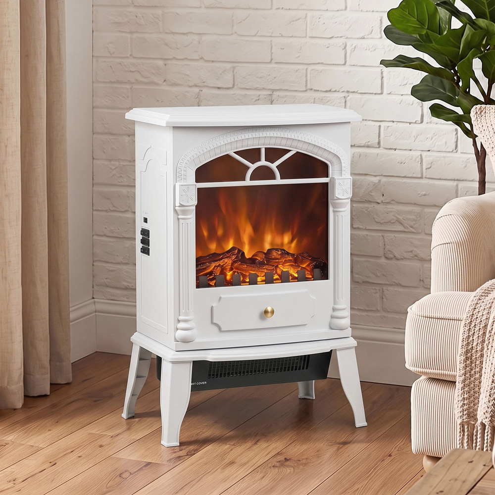 HOMCOM White Freestanding Portable Fireplace with Adjustable Thermostat Image 3
