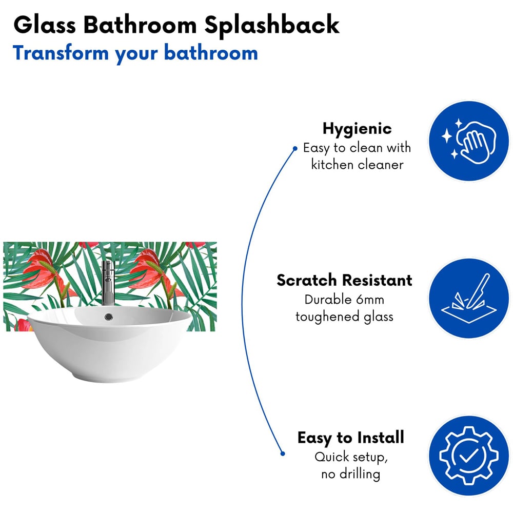 Warren Reed Designer Tropical Flowers and Palm Leaves Glass Bathroom Splashback 25 x 60cm Image 4