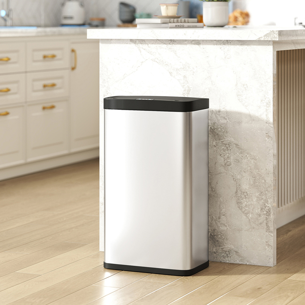 HOMCOM Silver and Black Stainless Steel Slim Automatic Sensor Bin 45L Image 8