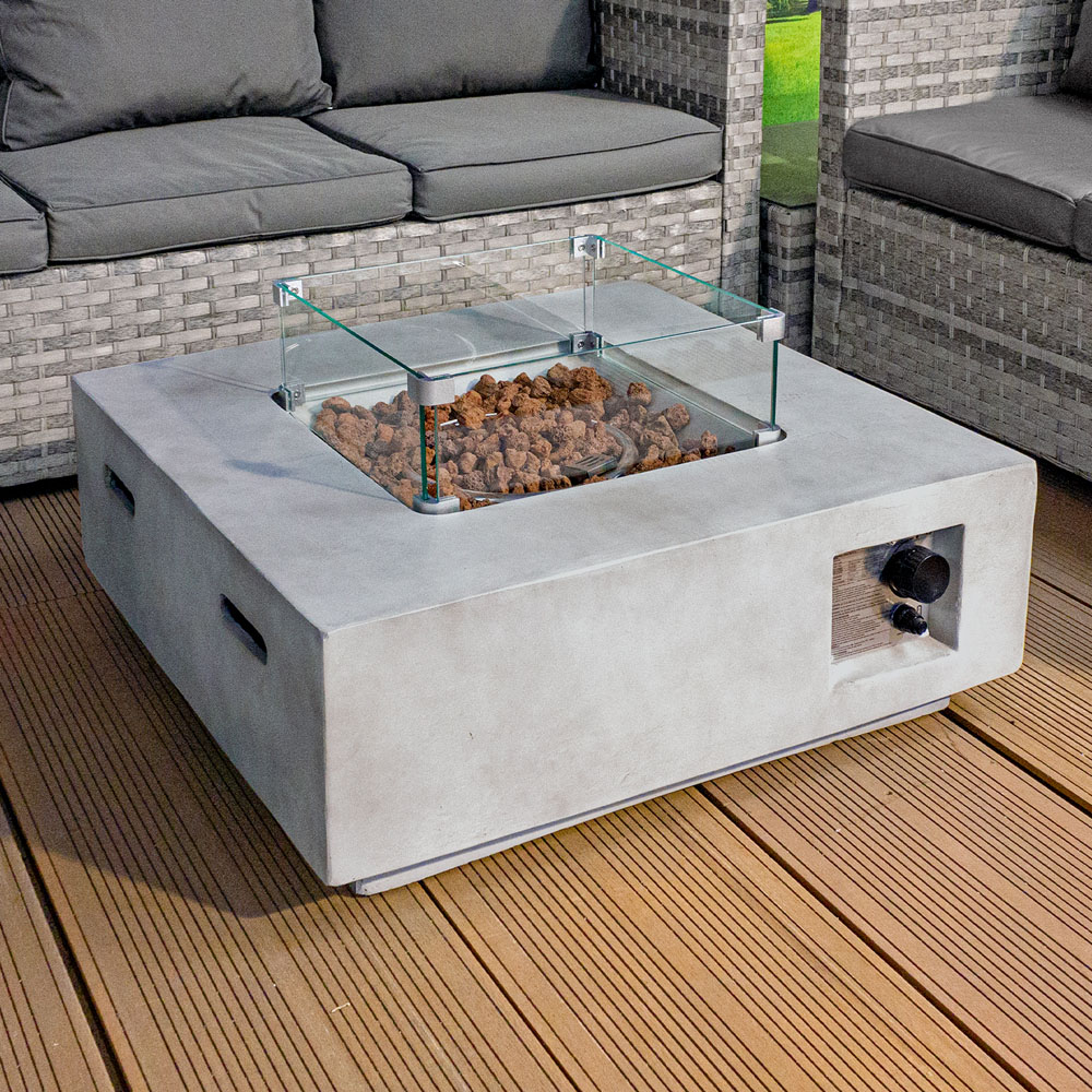 Oseasons Acorn 6 Seater Dove Grey Rattan Corner GRC Firepit Sofa Set Image 5