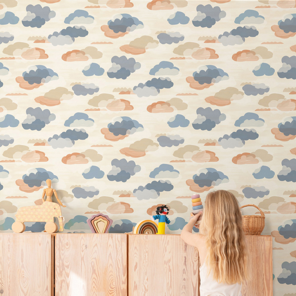Grandeco Figari Fluffy Clouds Blue Wallpaper Image 2