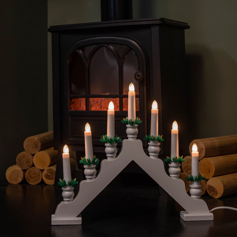 Samuel Alexander Warm White LED White Wooden Christmas Candle Bridge 40cm Image 6