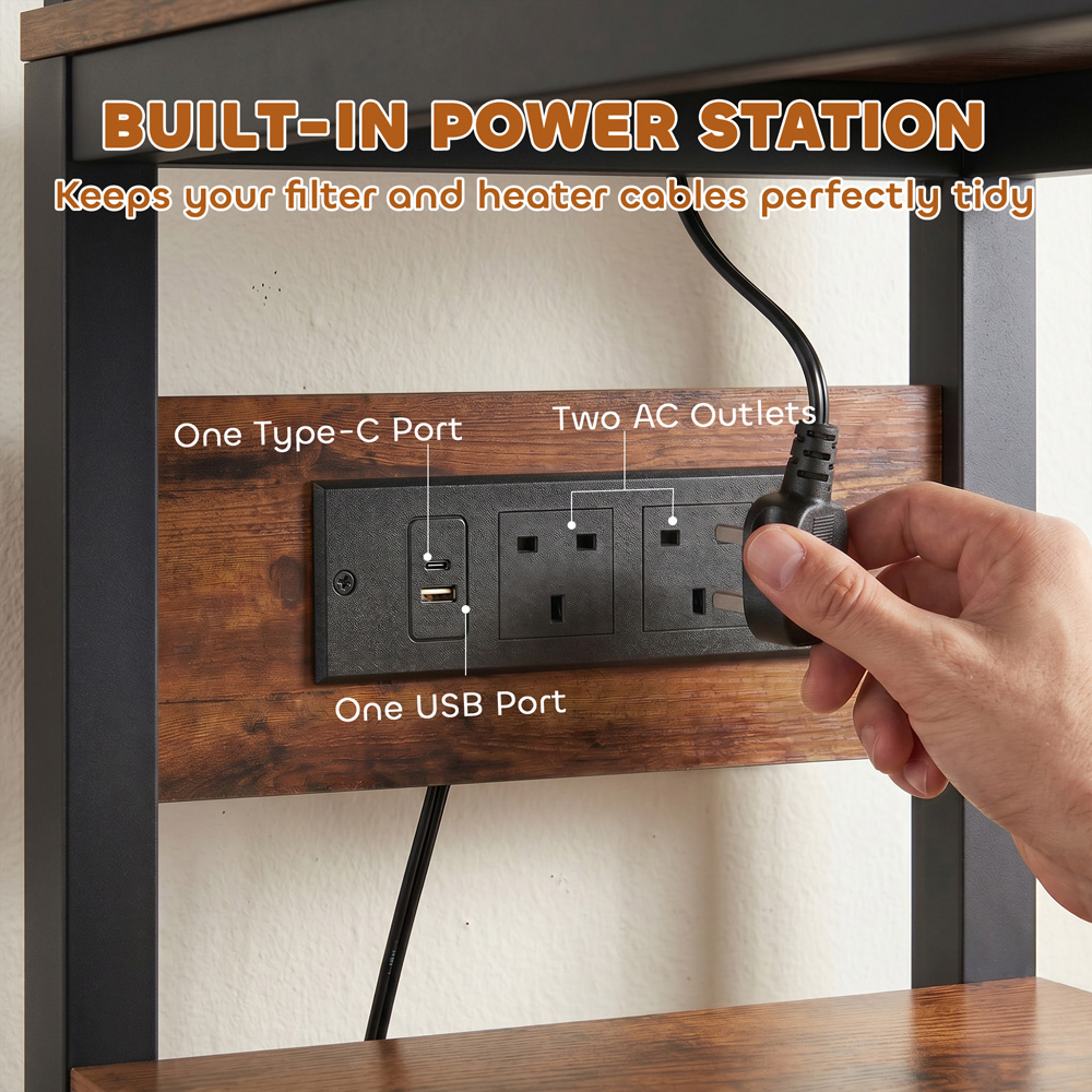 PawHut Rustic Brown Fish Tank Stand with Power Outlets Image 6