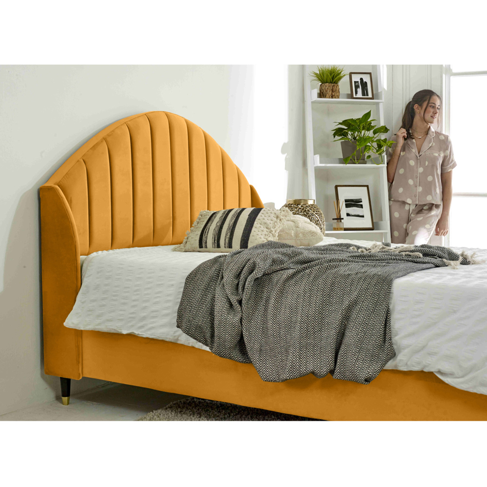 Eleganza Elysium Super King Size Mustard Plush Velvet Bed Frame with Curved Winged Headboard Image 3